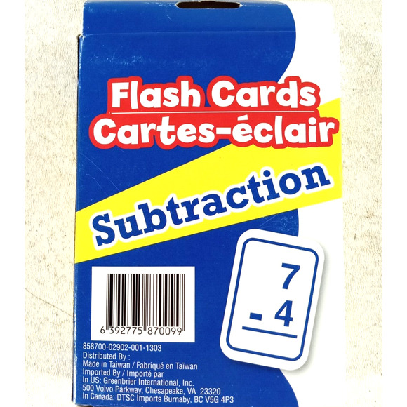 Subtraction Flash Cards Math Educational Mathematics Set of 52 - Picture 2 of 3